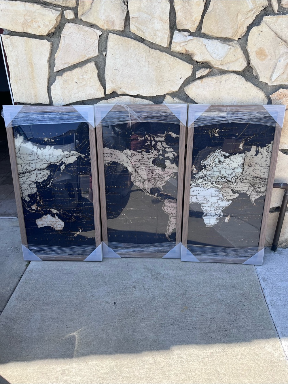 Framed World Map Wall Art - Black and Cream - Unbranded